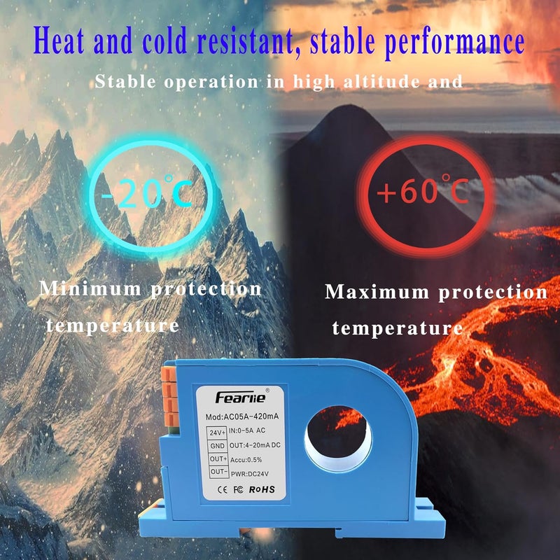 FEARLIE AC Current Transmitter,Hall DC Sensor,Output to PLC or Instrument,High Precision Perforated Sensing Current 0-5V-420mA - Image 4